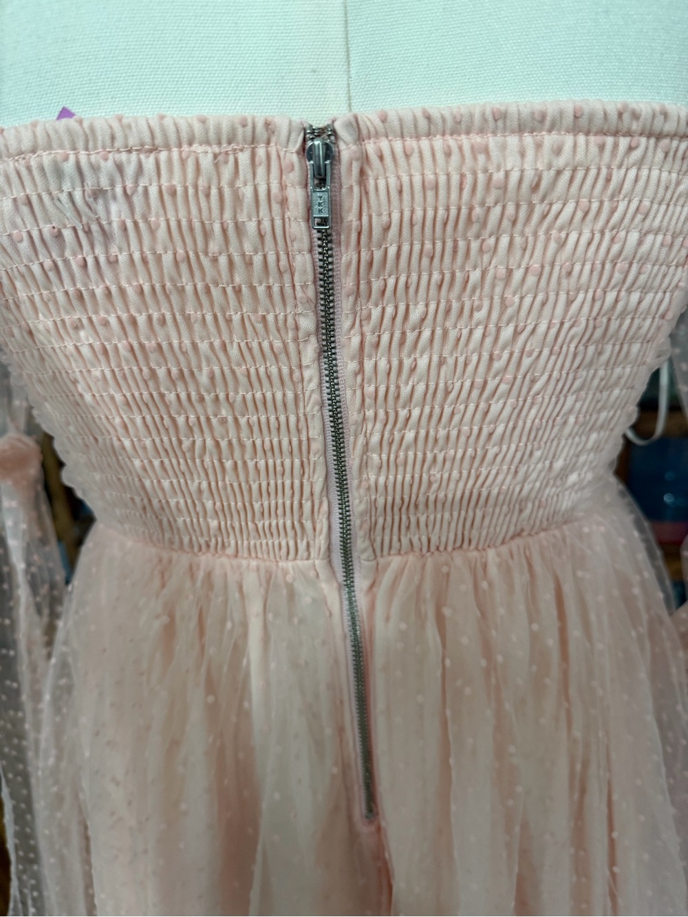Petal & Pup Blush Pink Tulle Midi Dress with Tie Straps size medium - Picture 6 of 8